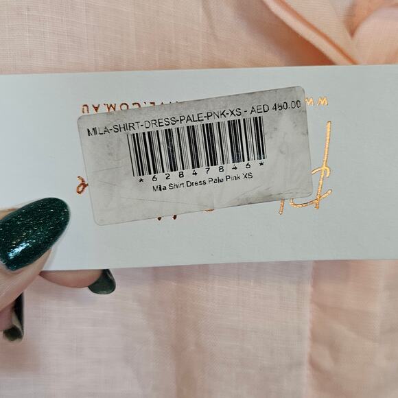 Palm Collective Mila Shirt Dress Linen Light Pink Size X-Small - Picture 6 of 15